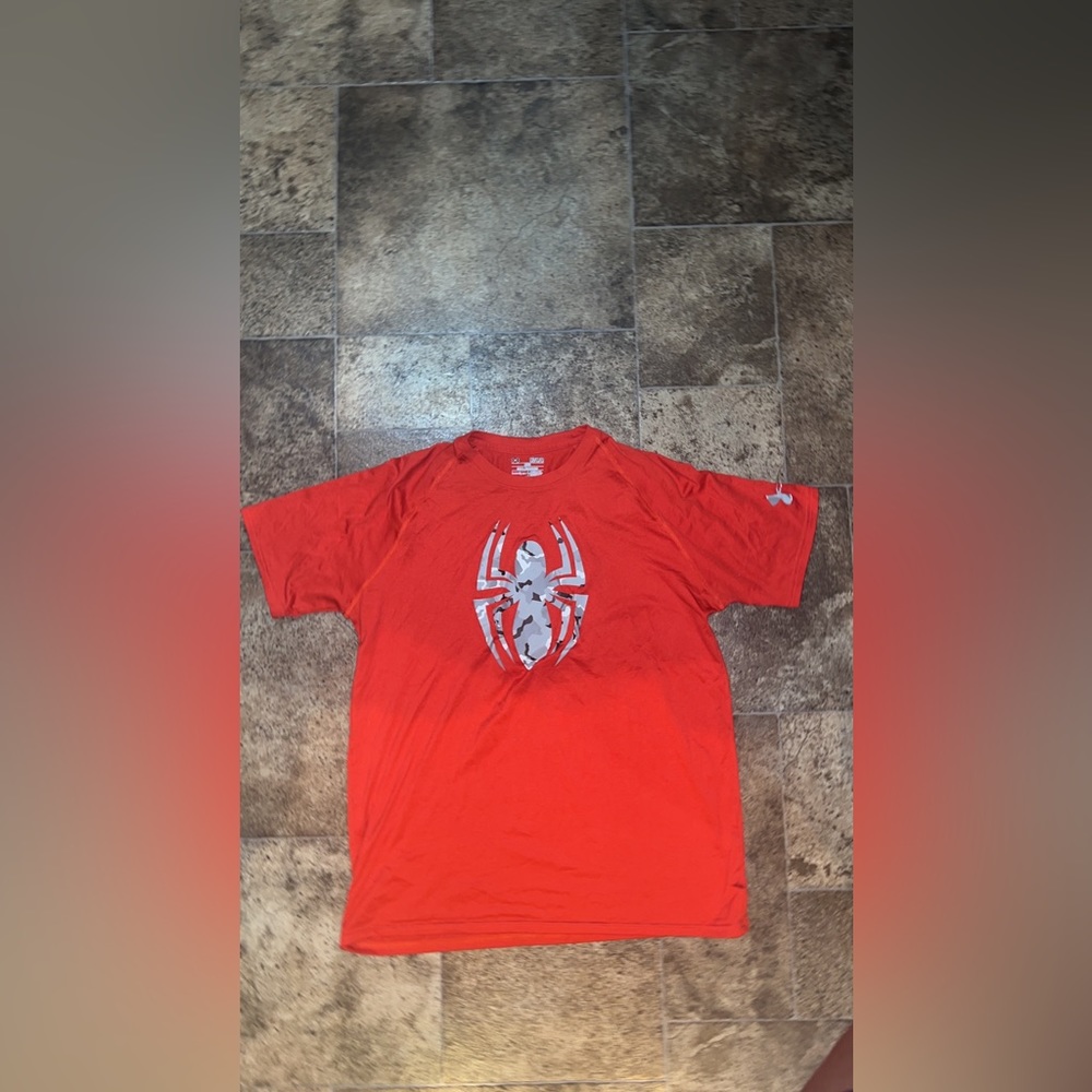 Under Armour Spiderman Shirt Mens XL Red Compression Heat Gear Short Sleeve